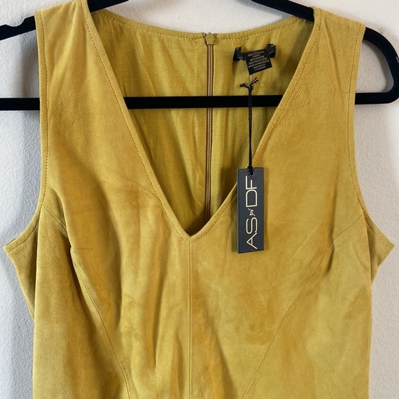 New AS by DF suede Miss Grey Yellow mini dress Leather Medium Luxury Flare Short - Picture 5 of 6